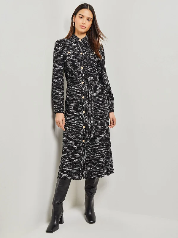 Your Wallet Will Thank You!Your Wallet Will Thank You!Belted Button Front Tweed Knit Midi Dress Your Wallet Will Thank You!Your Wallet Will Thank You!Belted Button Front Tweed Knit Midi Dress