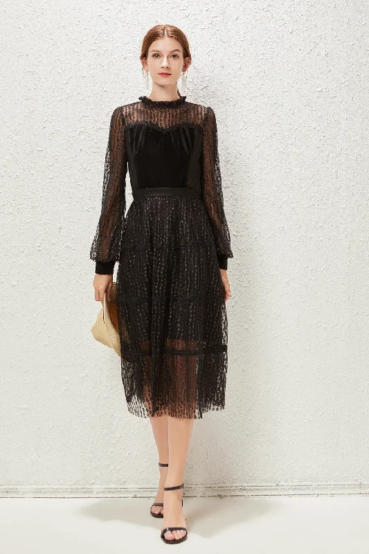 Mega Sale Happening Now!Mega Sale Happening Now!Black Evening Lace A-line Crewneck Long Sleeve Midi Dress Mega Sale Happening Now!Mega Sale Happening Now!Black Evening Lace A-line Crewneck Long Sleeve Midi Dress