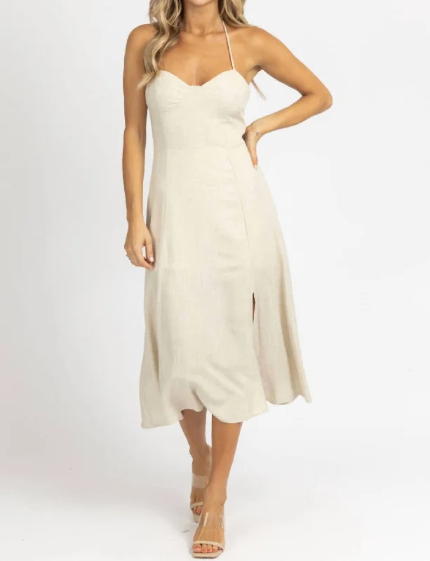 Save More When You Shop More!Save More When You Shop More!Bustier Halter Midi Dress In Oatmeal Save More When You Shop More!Save More When You Shop More!Bustier Halter Midi Dress In Oatmeal