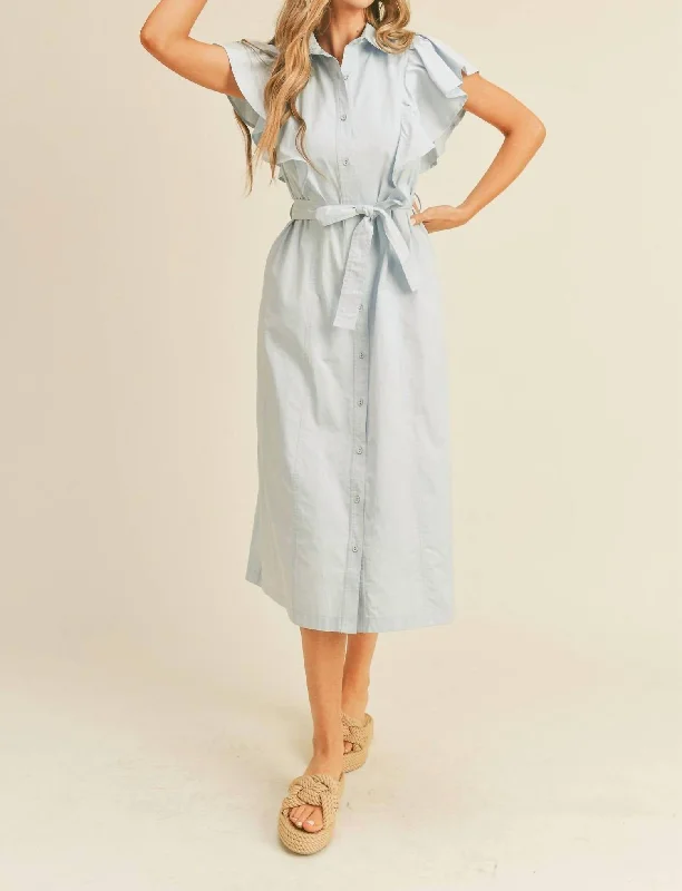 Buy More, Pay Less!Buy More, Pay Less!Button Down Flutter Sleeve Midi Dress In Sky Blue Buy More, Pay Less!Buy More, Pay Less!Button Down Flutter Sleeve Midi Dress In Sky Blue