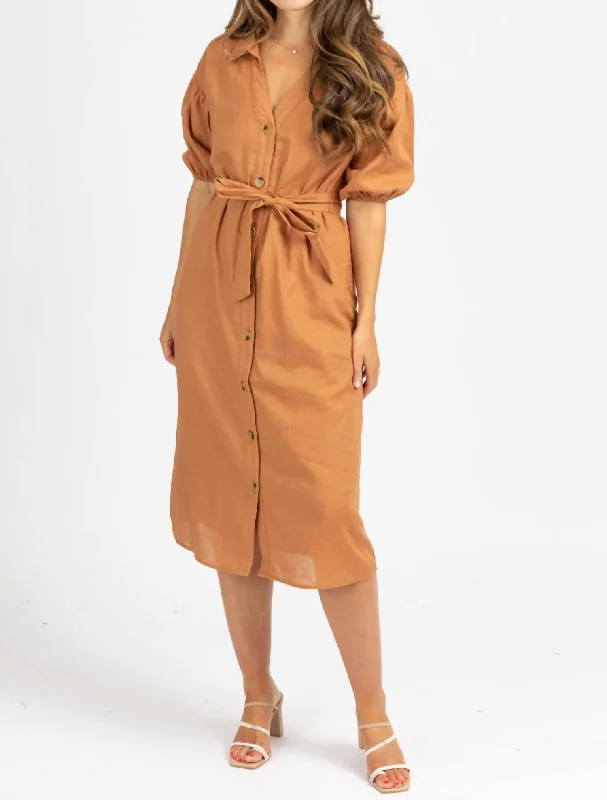The Best Deals Won’t Wait!The Best Deals Won’t Wait!Collared Waist Tie Midi Dress In Auburn
