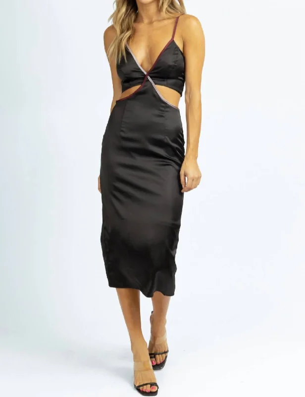 Hottest Discounts of the Year!Hottest Discounts of the Year!Contrast Trim Satin Midi Dress In Black