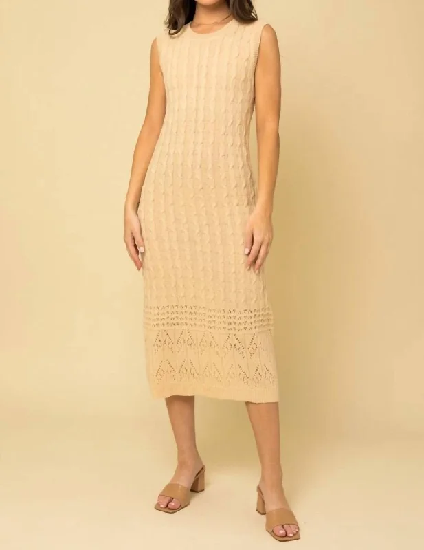 Limited Stock Available!Limited Stock Available!Crotchet Sweater Midi Dress In Beige