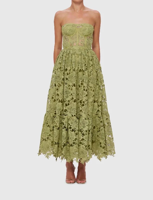 Sale Alert – Get Ready to Shop!Sale Alert – Get Ready to Shop!Emilia Lace Bustier Midi Dress In Olive