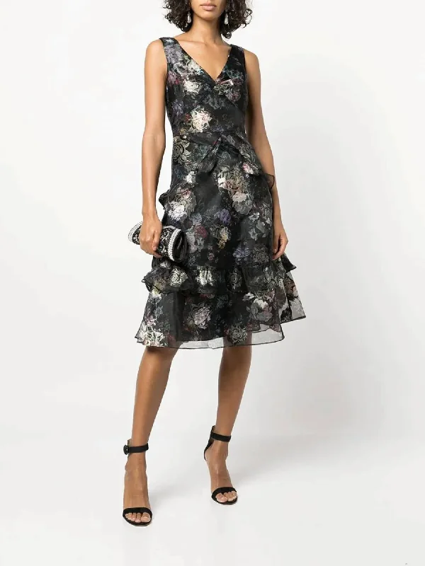 Shop Now and Save!Shop Now and Save!Floral Ruffled Midi Dress In Black
