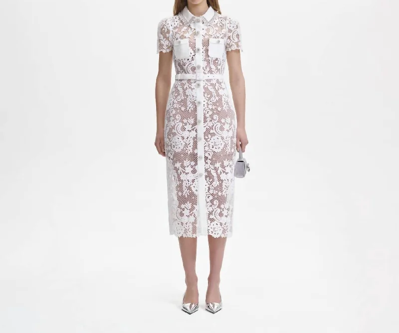 Your Discount is Waiting!Your Discount is Waiting!Lace Button Midi Dress In White