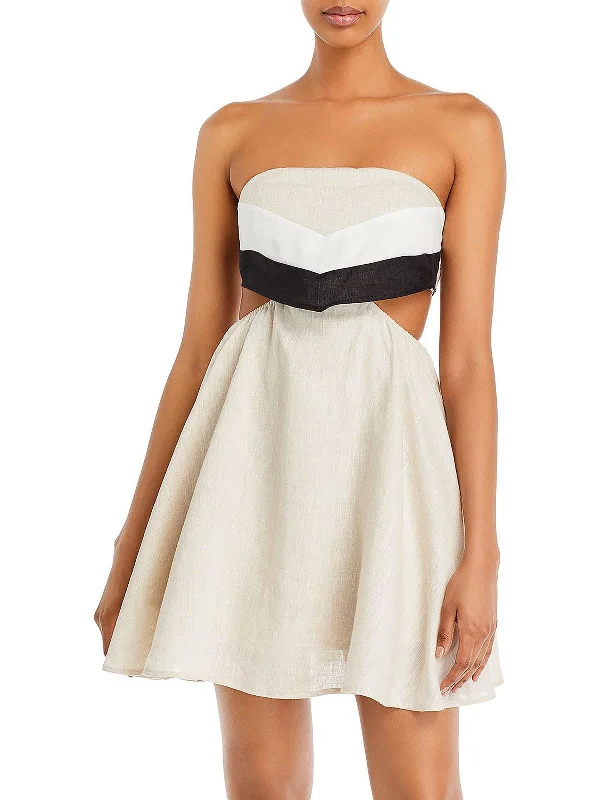 Incredible Savings Inside!Incredible Savings Inside!Lourdes Womens Cut-out Linen Mini Dress Incredible Savings Inside!Incredible Savings Inside!Lourdes Womens Cut-out Linen Mini Dress