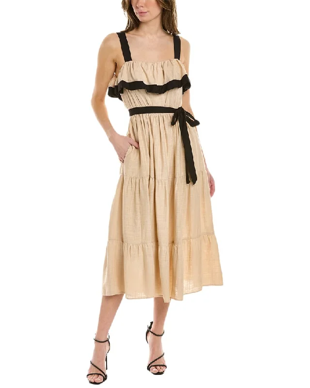 Instant Savings Await!Instant Savings Await!MAISON TARA Ruffle Linen-Blend Midi Dress Instant Savings Await!Instant Savings Await!MAISON TARA Ruffle Linen-Blend Midi Dress