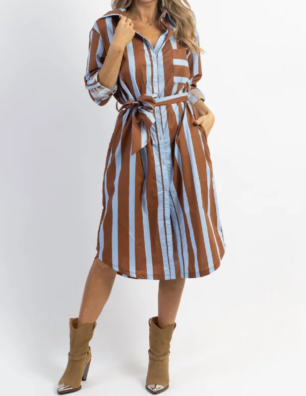 Seasonal Sale – Shop Now!Seasonal Sale – Shop Now!Monica Bold Stripe Midi Dress In Blue/brown Seasonal Sale – Shop Now!Seasonal Sale – Shop Now!Monica Bold Stripe Midi Dress In Blue/brown