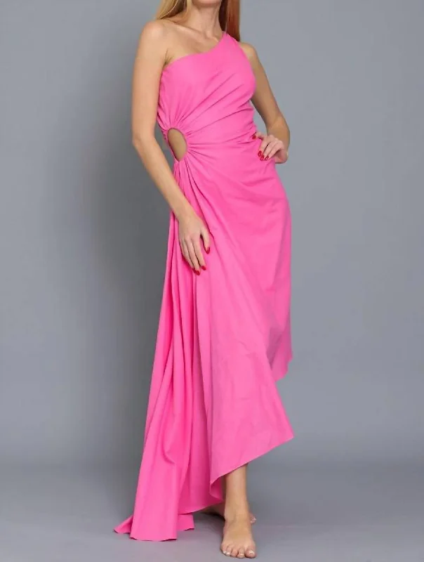 Limited Time Offer!Limited Time Offer!One Shoulder Cut-Out Midi Dress In Pink