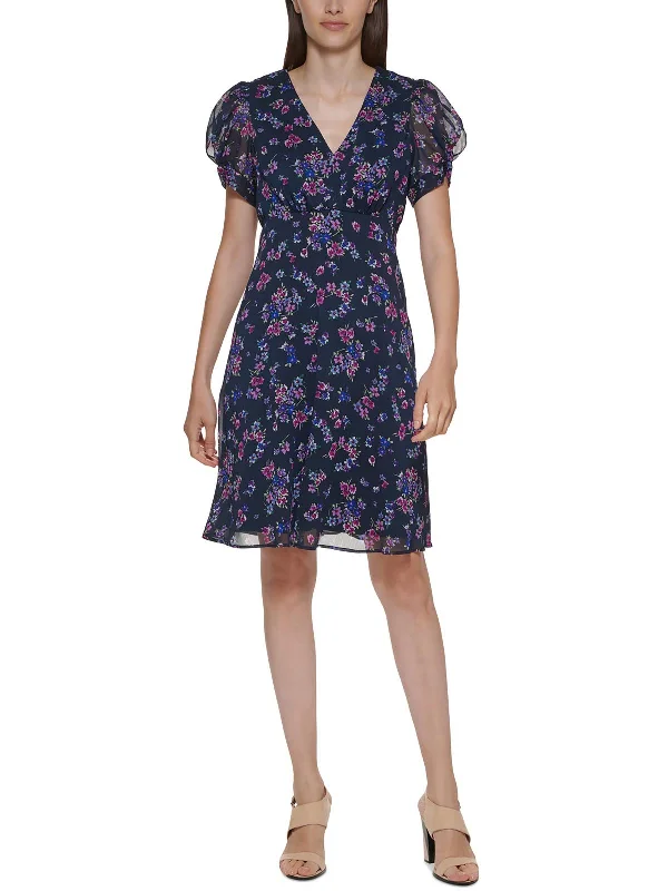 Instant Savings Await!Instant Savings Await!Petites Womens Floral Print Short Mini Dress