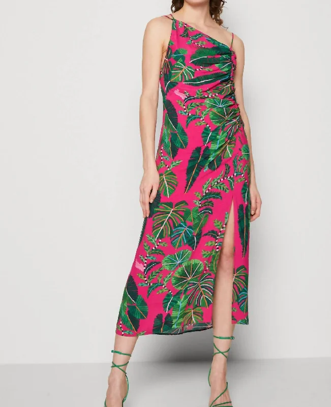 Time to Snag a Bargain!Time to Snag a Bargain!Pink Leaves Midi Dress In Pink/green Time to Snag a Bargain!Time to Snag a Bargain!Pink Leaves Midi Dress In Pink/green