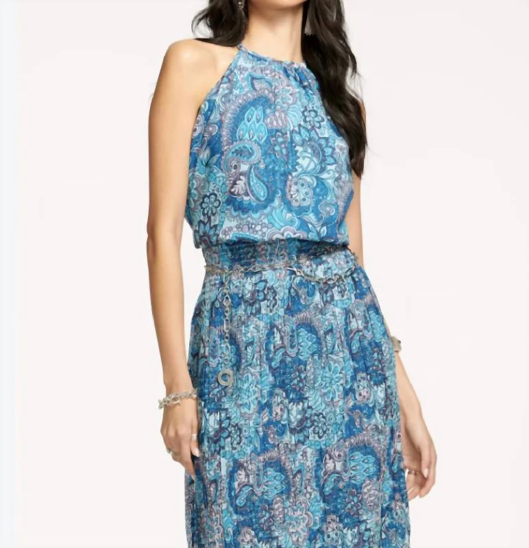 One Click Away from Big Savings!One Click Away from Big Savings!Printed Anelia Midi Dress In Blue