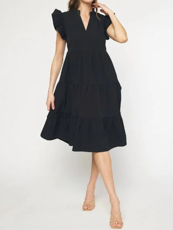 Flash Deals – Act Quickly!Flash Deals – Act Quickly!Ruffle Shoulder Midi Dress In Black Flash Deals – Act Quickly!Flash Deals – Act Quickly!Ruffle Shoulder Midi Dress In Black