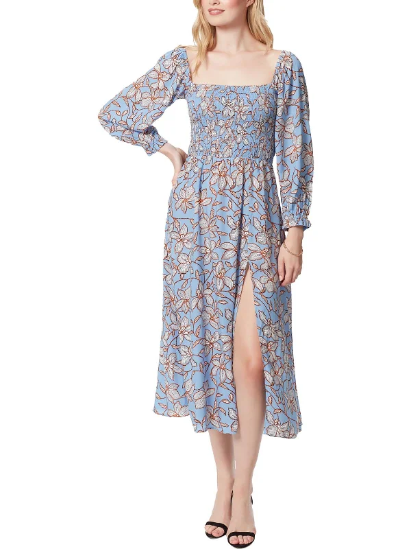 Limited Time Offer!Limited Time Offer!Spenser Womens Smocked Floral Print Midi Dress Limited Time Offer!Limited Time Offer!Spenser Womens Smocked Floral Print Midi Dress
