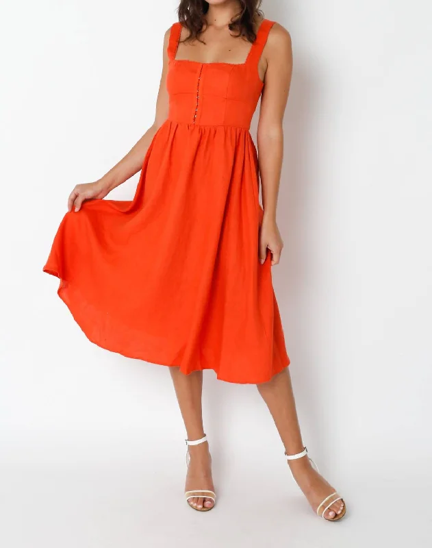 Unlock Huge Savings Now!Unlock Huge Savings Now!Square Neck Linen Midi Dress In Orange