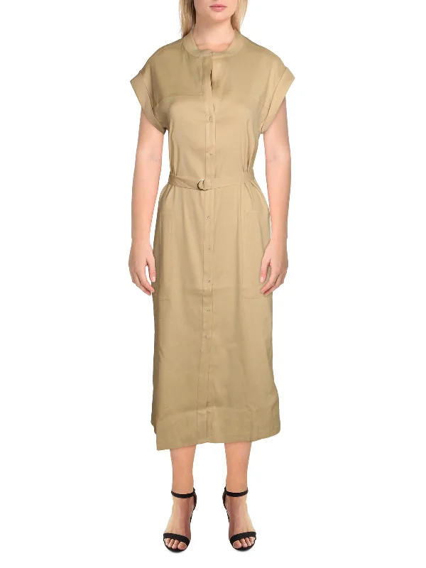 Act Fast – Limited Time Savings!Act Fast – Limited Time Savings!Womens Linen Blend Rolled Sleeves Midi Dress