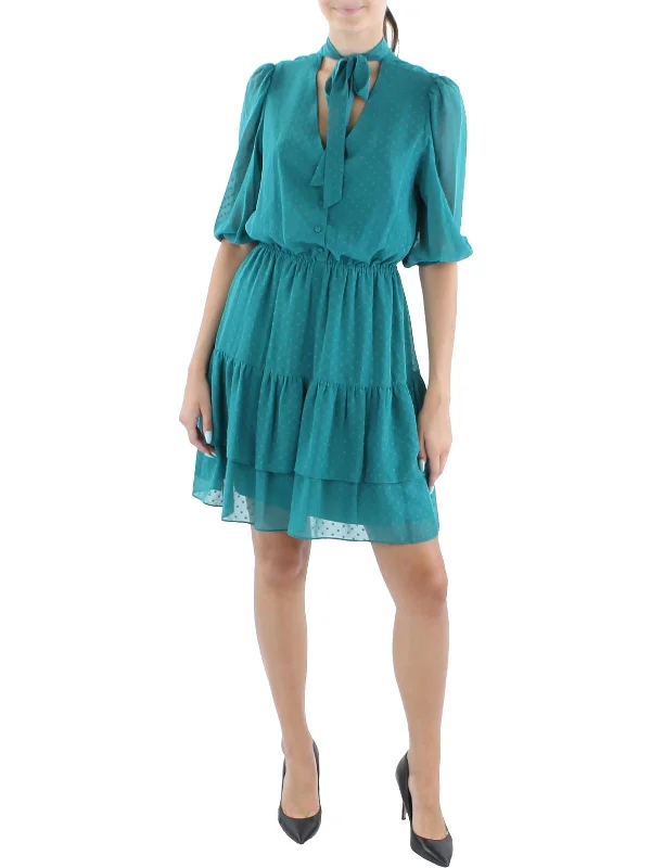 Flash Sale – Act Fast!Flash Sale – Act Fast!Womens Tie Neck Short Mini Dress