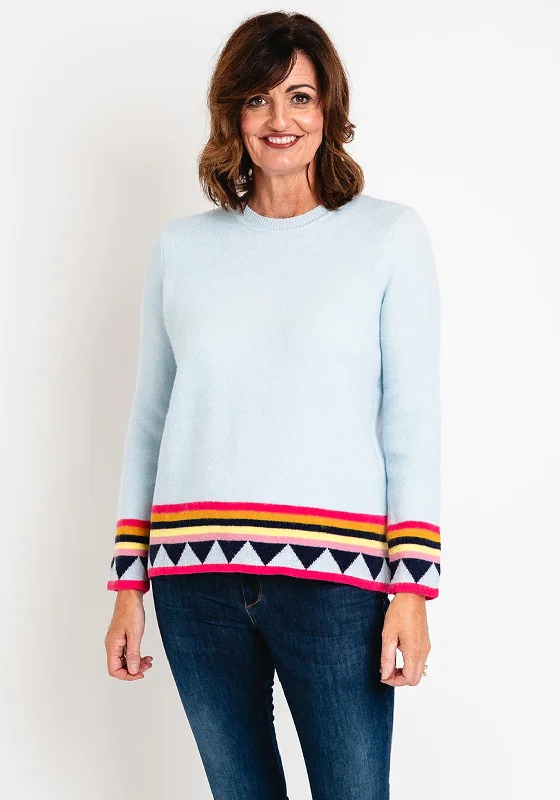 Don't Miss Out!Don't Miss Out!D.e.c.k by Decollage One Size Print Trim Knitted Sweater, Sky Blue Don't Miss Out!Don't Miss Out!D.e.c.k by Decollage One Size Print Trim Knitted Sweater, Sky Blue