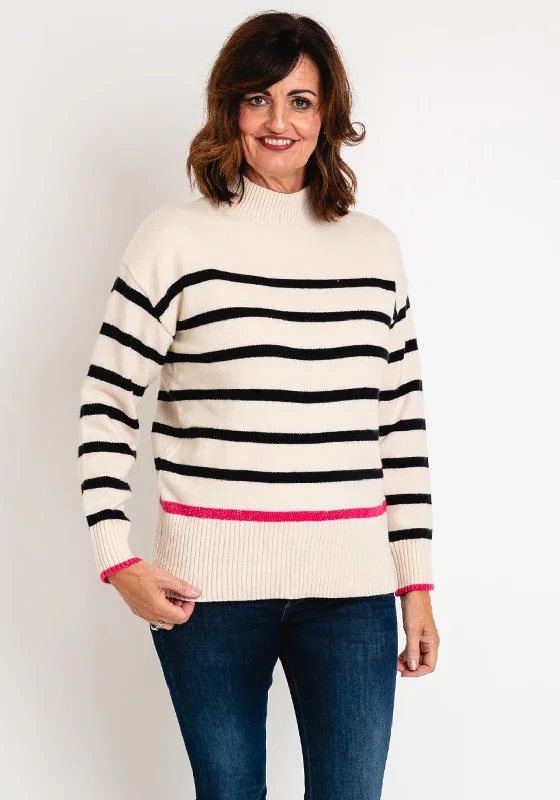 Hurry! While Supplies Last!Hurry! While Supplies Last!D.e.c.k by Decollage One Size High Neck Striped Sweater, Cream Hurry! While Supplies Last!Hurry! While Supplies Last!D.e.c.k by Decollage One Size High Neck Striped Sweater, Cream