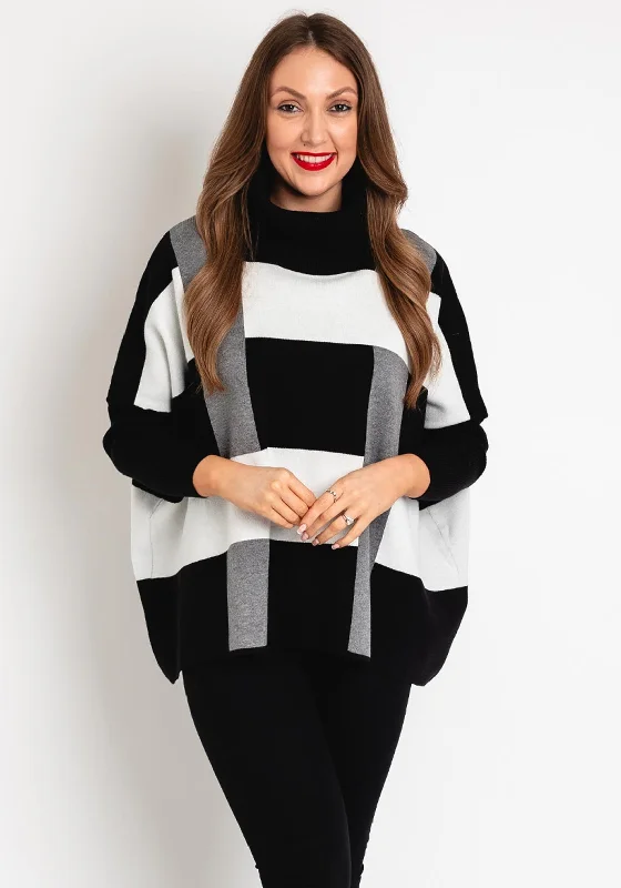 Limited Edition, Limited Price!Limited Edition, Limited Price!D.E.C.K By Decollage One Size Colour Block Roll Knit Sweater, Black