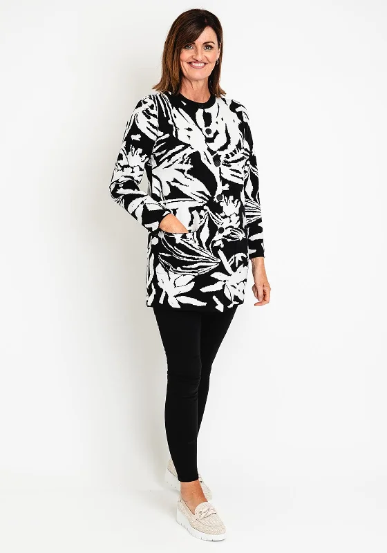 Massive Price Cuts!Massive Price Cuts!Natalia Collection Monochrome Print Long Knit Cardigan, Black & White Massive Price Cuts!Massive Price Cuts!Natalia Collection Monochrome Print Long Knit Cardigan, Black & White