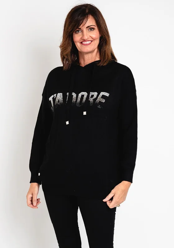 Instant Savings Await!Instant Savings Await!Natalia Collection One Size Embellished Text Knitted Hoodie, Black Instant Savings Await!Instant Savings Await!Natalia Collection One Size Embellished Text Knitted Hoodie, Black