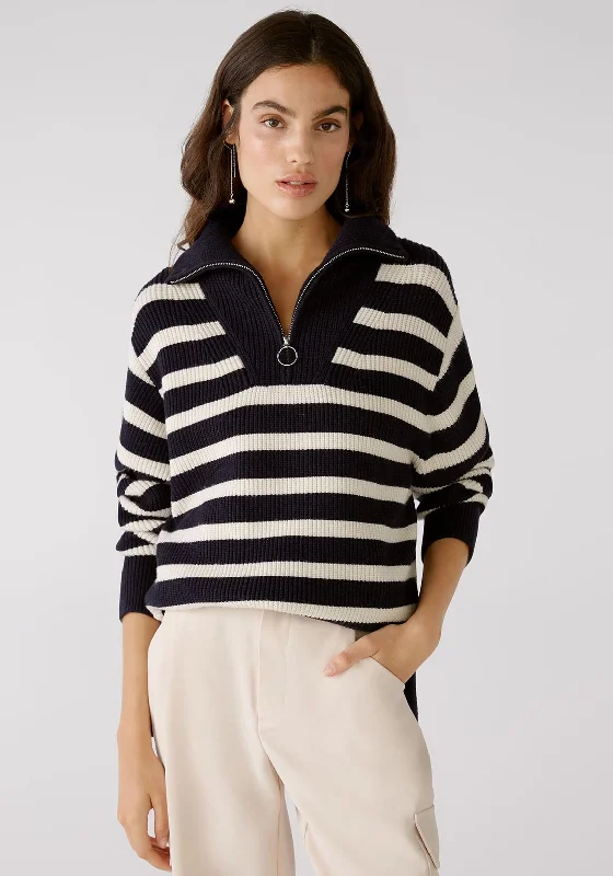 Grab Yours Before It’s Too Late!Grab Yours Before It’s Too Late!OUI Half Zip Striped Knit Sweater, Navy & White Grab Yours Before It’s Too Late!Grab Yours Before It’s Too Late!OUI Half Zip Striped Knit Sweater, Navy & White