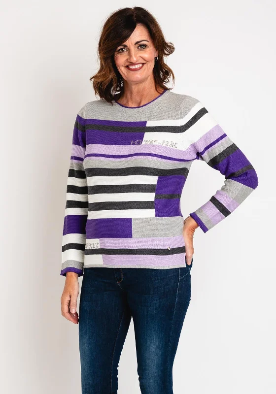 Get More for Less!Get More for Less!Rabe Multicoloured Stripe Knitted Sweater, Violet Get More for Less!Get More for Less!Rabe Multicoloured Stripe Knitted Sweater, Violet