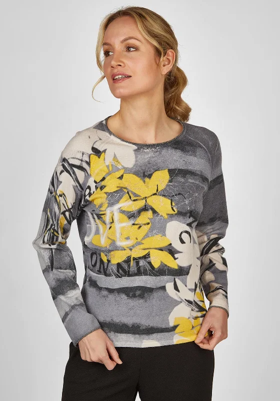 Today Only – Don’t Miss It!Today Only – Don’t Miss It!Rabe Floral Print with Glitter Accents Sweater, Grey