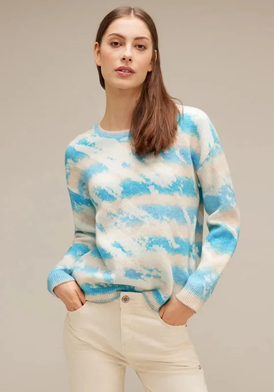 Hurry! While Supplies Last!Hurry! While Supplies Last!Street One Stripe Cloud Print Knit Sweater, Light Aquamarine Blue Hurry! While Supplies Last!Hurry! While Supplies Last!Street One Stripe Cloud Print Knit Sweater, Light Aquamarine Blue