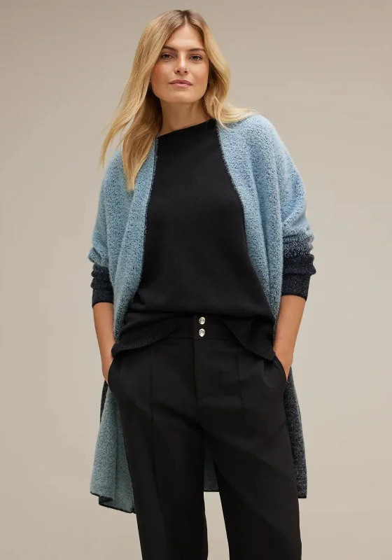 Lowest Prices Guaranteed!Lowest Prices Guaranteed!Street One Long Feather Yarn Cardigan, Deep Blue Lowest Prices Guaranteed!Lowest Prices Guaranteed!Street One Long Feather Yarn Cardigan, Deep Blue