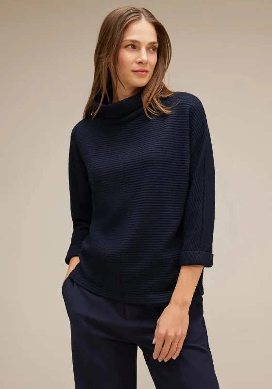 Biggest Sale of the Season!Biggest Sale of the Season!Street One Ribbed Structured Sweater, Deep Blue Biggest Sale of the Season!Biggest Sale of the Season!Street One Ribbed Structured Sweater, Deep Blue