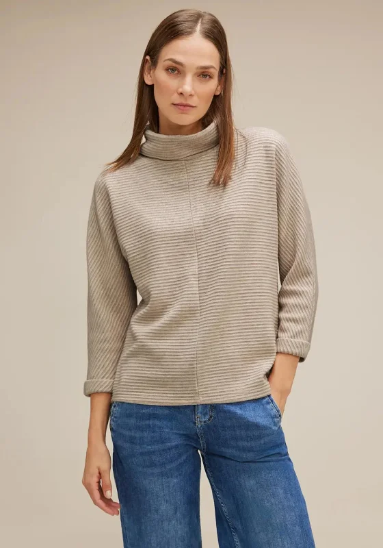 Unbeatable Prices!Unbeatable Prices!Street One Ribbed Structured Sweater, Spring Sand Melange Unbeatable Prices!Unbeatable Prices!Street One Ribbed Structured Sweater, Spring Sand Melange
