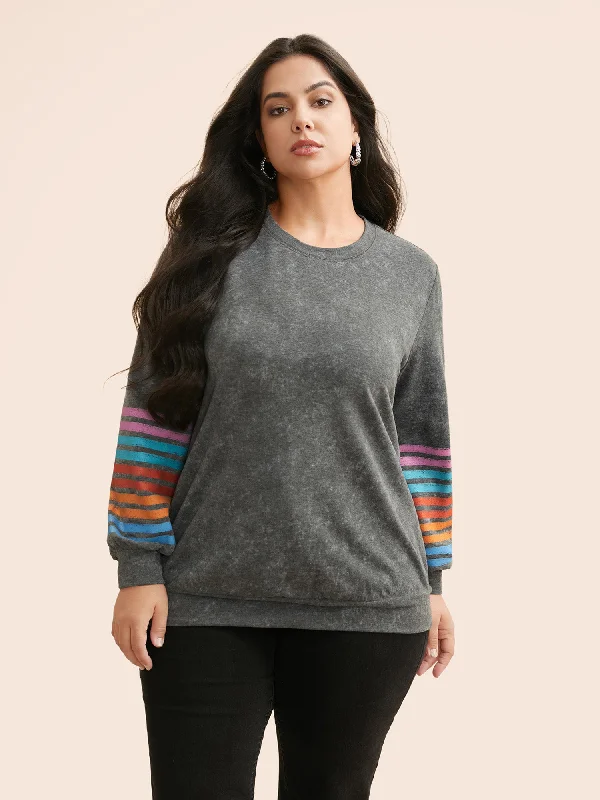 Save More Than Ever!Vintage Colored Striped Crew Neck Sweatshirt