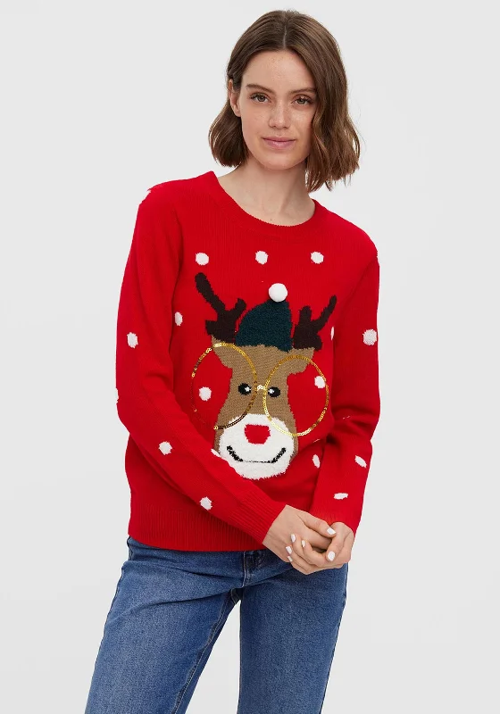 Huge Price Cuts Await!Huge Price Cuts Await!Vero Moda Deer with Sequin Spectacles Christmas Jumper, Chinese Red Huge Price Cuts Await!Huge Price Cuts Await!Vero Moda Deer with Sequin Spectacles Christmas Jumper, Chinese Red