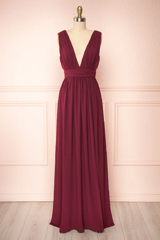 Time to Snag a Bargain!Time to Snag a Bargain!Animos Burgundy | V-Neck Maxi Dress