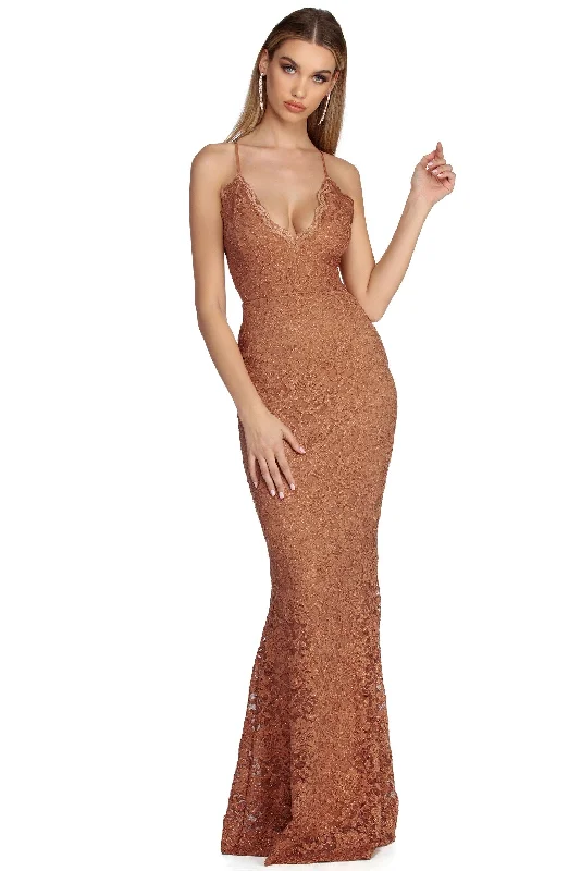 Get Ready to Save!Get Ready to Save!Arianna Formal Scalloped Lace Glitter Dress