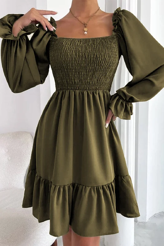 Limited Stock Available!Limited Stock Available!Smocked Ruffle Puff Sleeve Dress