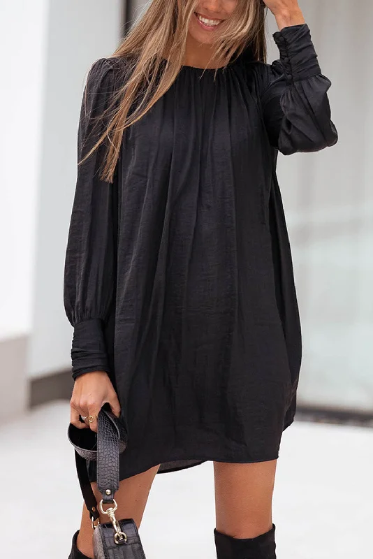 Huge Price Cuts Await!Huge Price Cuts Await!Crinkle Ruched Bishop Sleeve Dress
