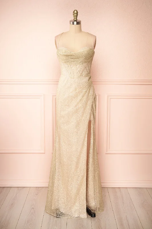 Exclusive Savings This Week!Exclusive Savings This Week!Frosti Champagne | Sparkly Cowl Neck Maxi Dress Exclusive Savings This Week!Exclusive Savings This Week!Frosti Champagne | Sparkly Cowl Neck Maxi Dress