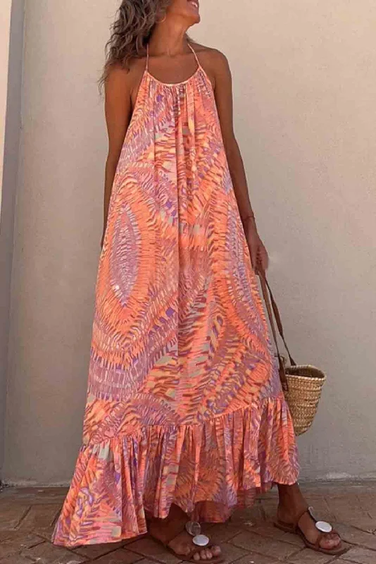 Lowest Prices Guaranteed!Lowest Prices Guaranteed!Abstract Halterneck Ruffle Maxi Dress Lowest Prices Guaranteed!Lowest Prices Guaranteed!Abstract Halterneck Ruffle Maxi Dress