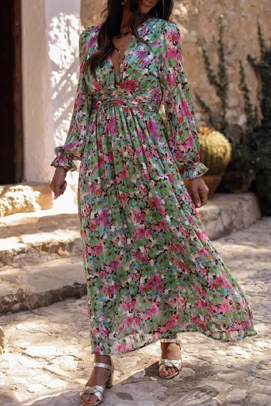 Upgrade for Less!Upgrade for Less!Floral Ruched Waist Maxi Dress