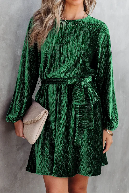 Shop Now and Save!Shop Now and Save!Crinkle Velvet Tie Belted Dress