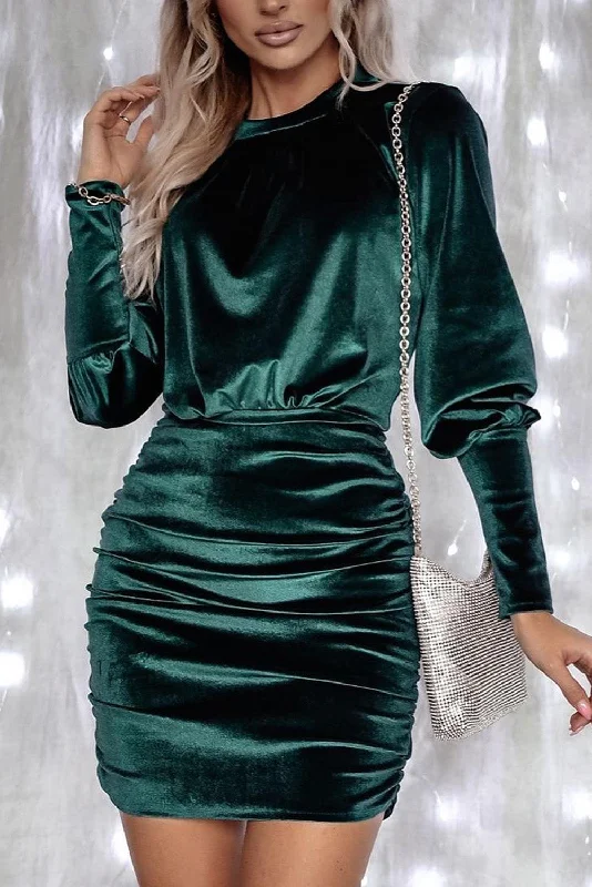 Your Chance to Save is Now!Your Chance to Save is Now!Velvet Ruched Puff Sleeve Dress