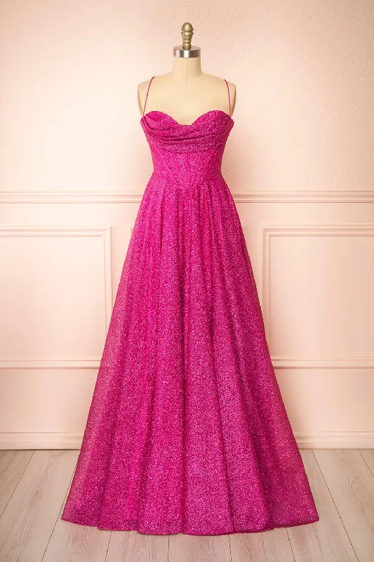 Price Drop Alert!Price Drop Alert!Lexy Fuchsia | Sparkly Cowl Neck Maxi Dress