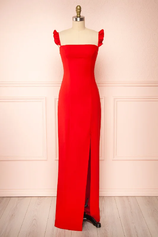 Must-Have Deals Inside!Must-Have Deals Inside!Mia Red | Maxi Dress w/ Ruffled Straps Must-Have Deals Inside!Must-Have Deals Inside!Mia Red | Maxi Dress w/ Ruffled Straps
