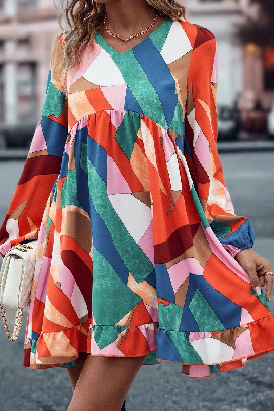 Unlock Huge Savings Now!Unlock Huge Savings Now!Multicolor Geometric Ruffle Babydoll Dress Unlock Huge Savings Now!Unlock Huge Savings Now!Multicolor Geometric Ruffle Babydoll Dress