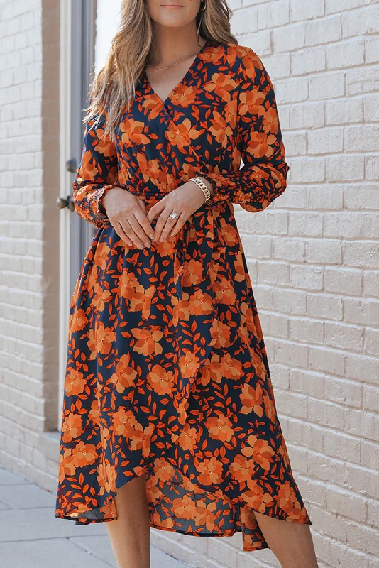 Enjoy Huge Discounts Now!Enjoy Huge Discounts Now!Floral Faux Wrap Belted Dress