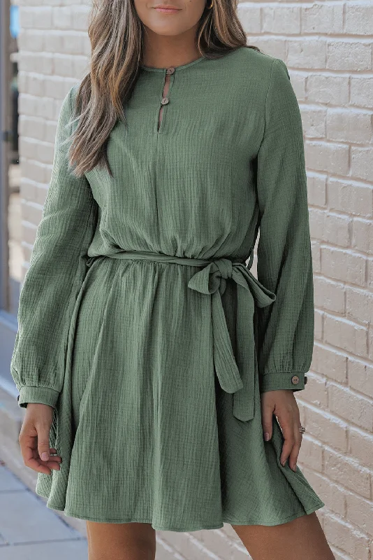 Time to Save Big!Time to Save Big!Gauze Puff Sleeve Belted Dress